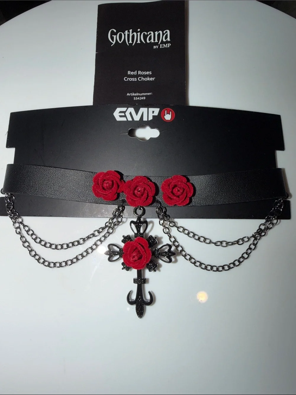 Gothicana Red Rose Cross Layered Leather Choker BRAND NEW